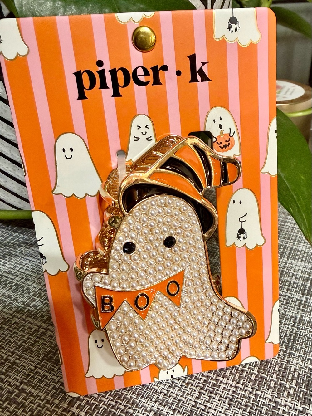 Piper Pearl 👻Ghost in Orange, Black & Gold Hair Clip Grip Halloween 🎃Boo NWT